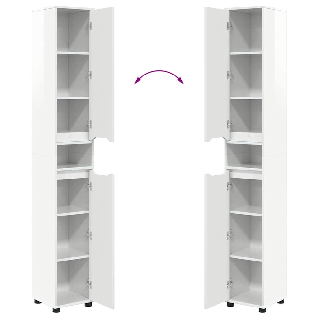 Badezimmerschrank mit Regal Hochglanz Weiß 30,5 x 30 x 195 cm