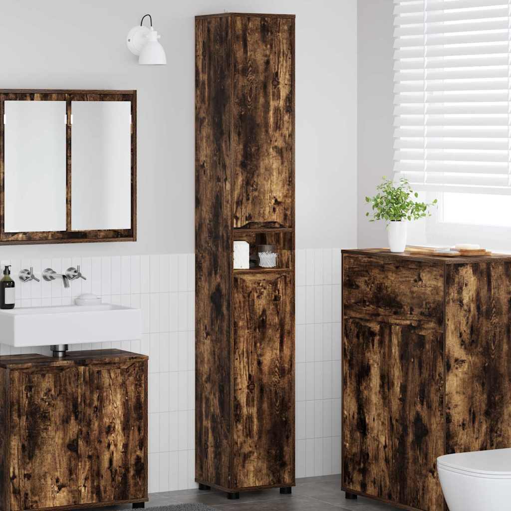 Badezimmerschrank mit Tür Geräucherte Eiche 30,5 x 30 x 195 cm