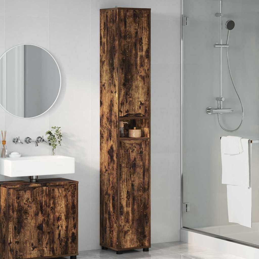 Badezimmerschrank mit Tür Geräucherte Eiche 30,5 x 30 x 195 cm