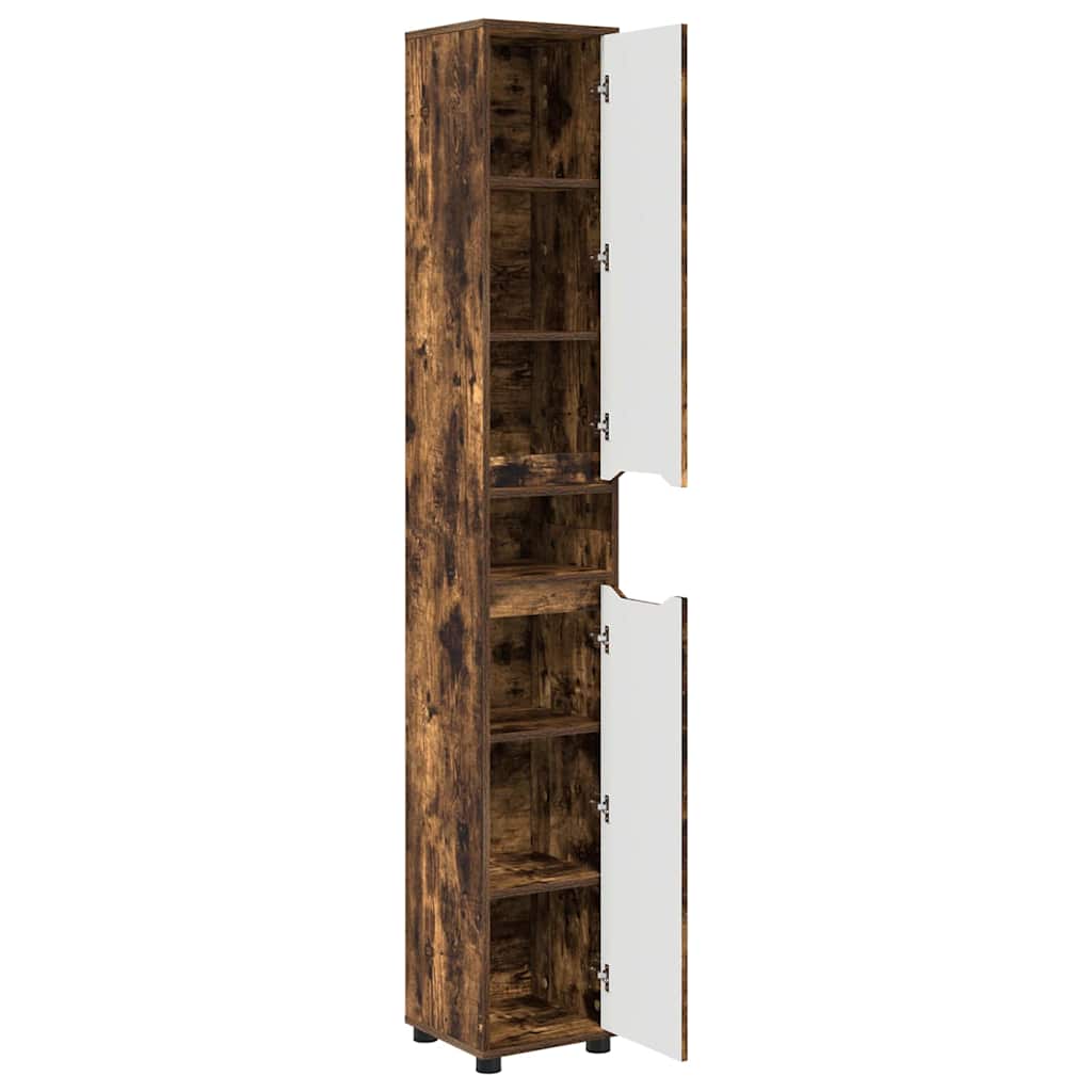Badezimmerschrank mit Tür Geräucherte Eiche 30,5 x 30 x 195 cm