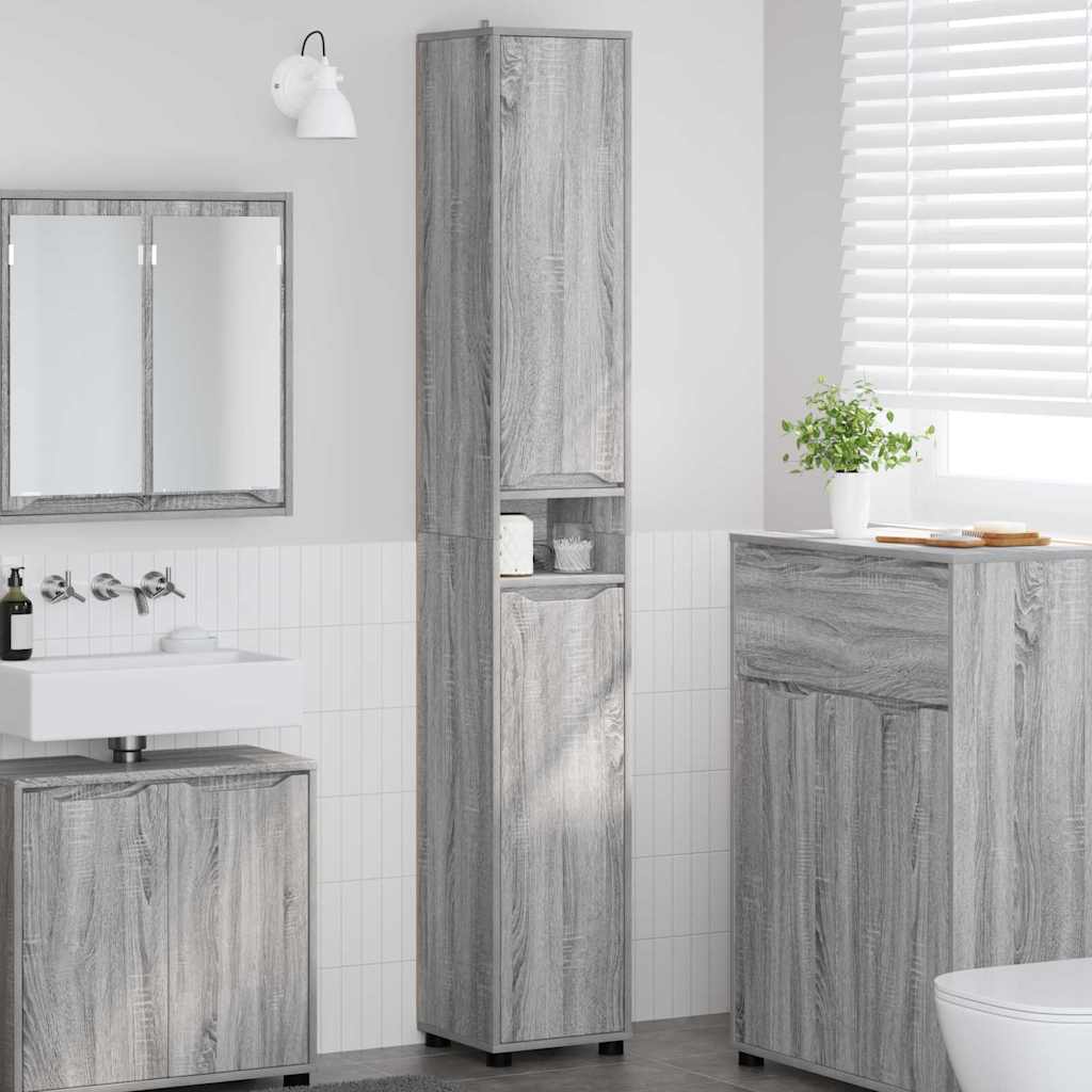 Badezimmerschrank mit Regal Graues Sonoma 30,5 x 30 x 195 cm