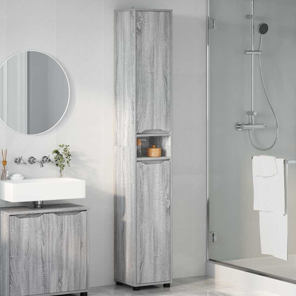 Badezimmerschrank mit Regal Graues Sonoma 30,5 x 30 x 195 cm