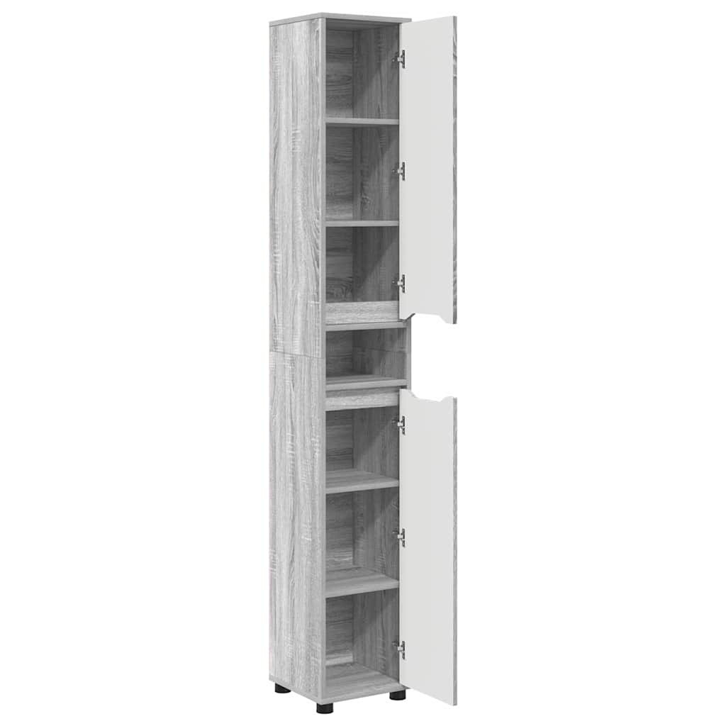 Badezimmerschrank mit Regal Graues Sonoma 30,5 x 30 x 195 cm
