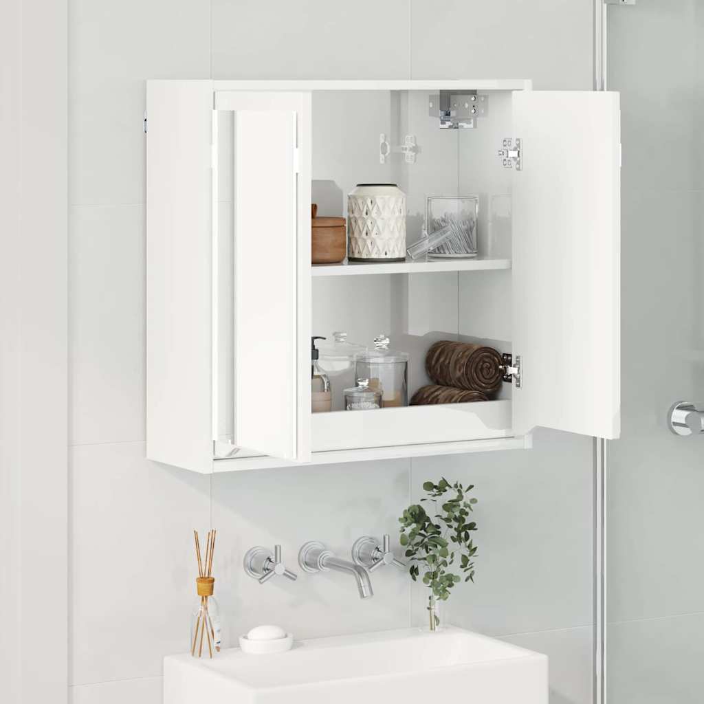 Badezimmerspiegelschrank mit Tür Hochglanz Weiß 60 x 20 x 60 cm