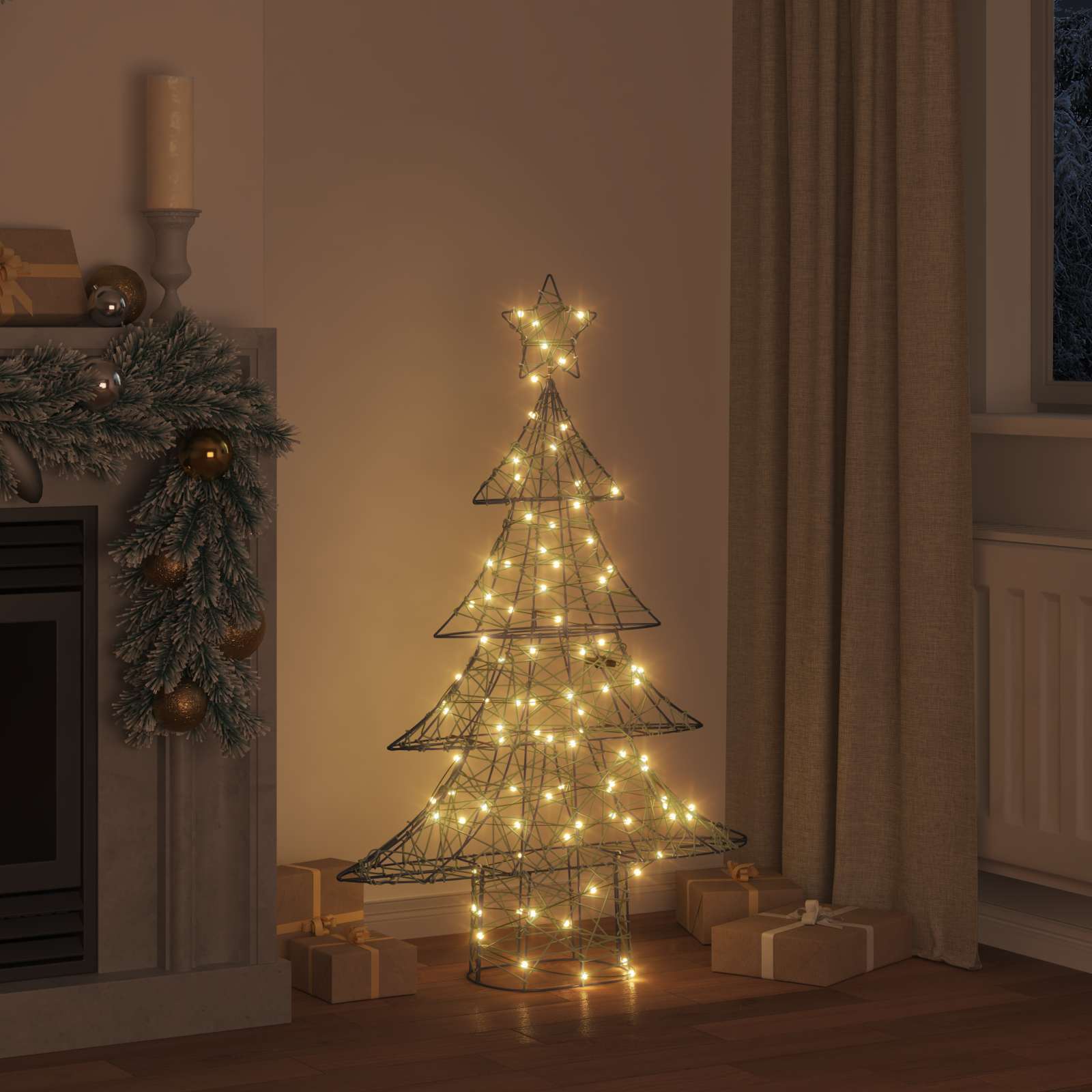 Weihnachtsbaum mit 120 LEDs Warmweiß 150 cm Rattan