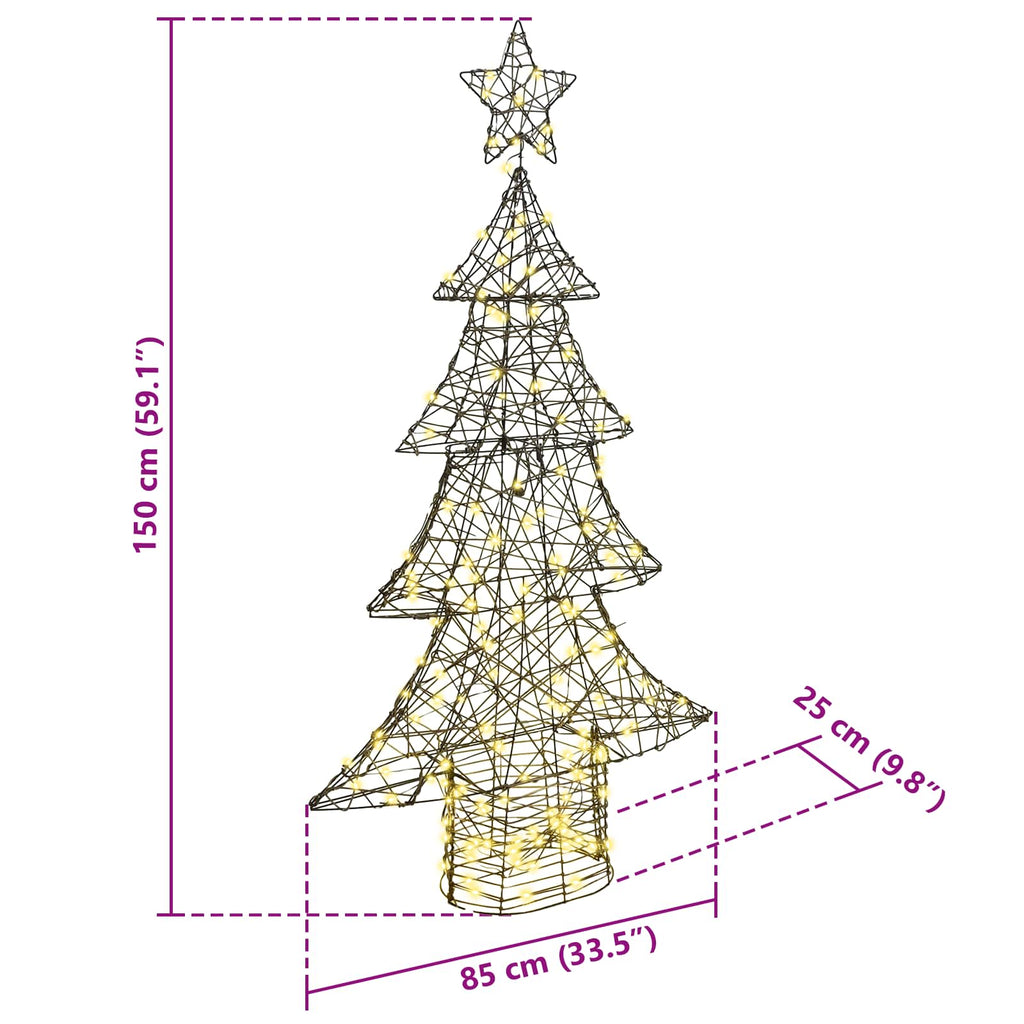 Weihnachtsbaum mit 160 LEDs Warmweiß 150 cm Rattan