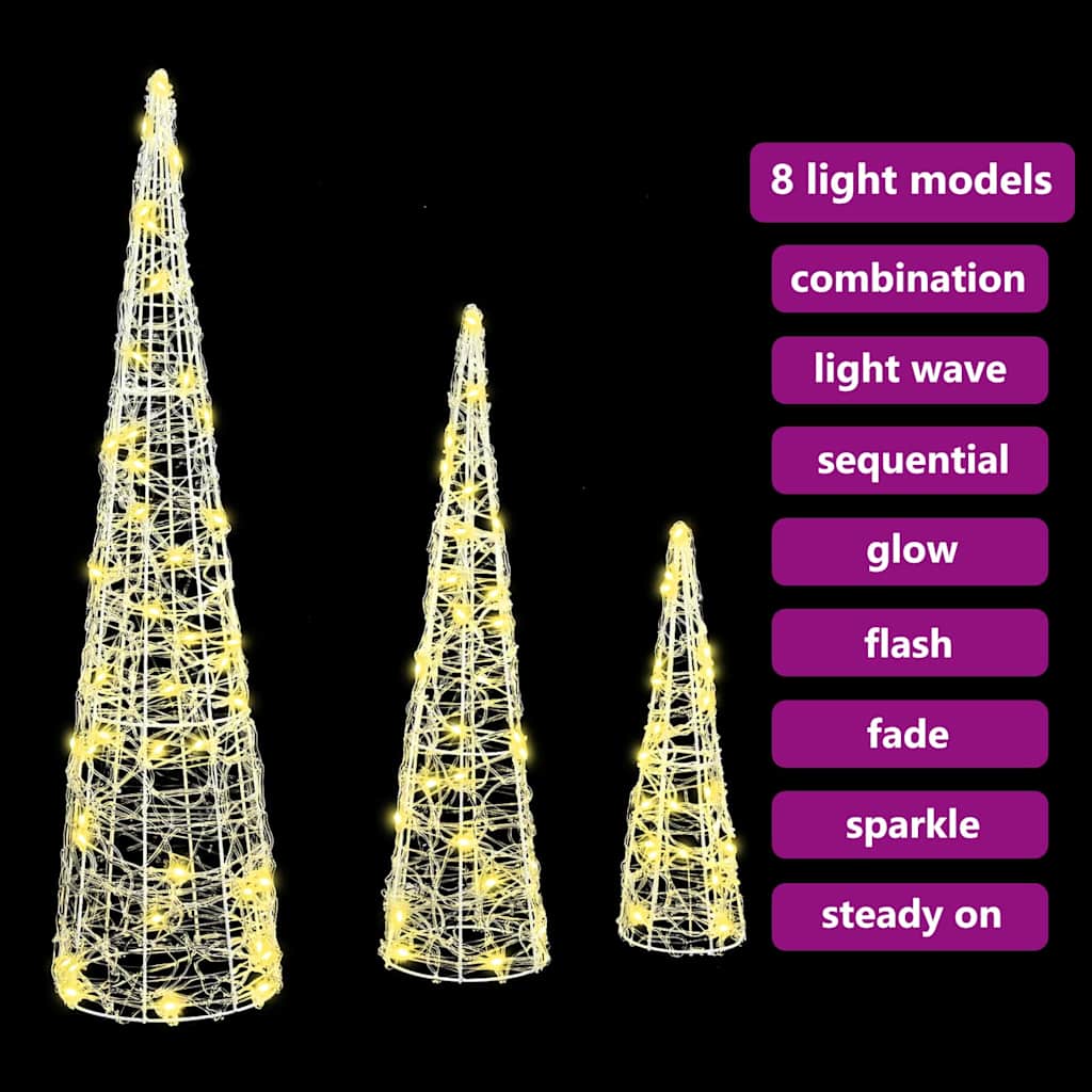 Weihnachtsbaum mit 90 LEDs 3 pcs Warmweiß 20 x 20 x 80 cm Acryl