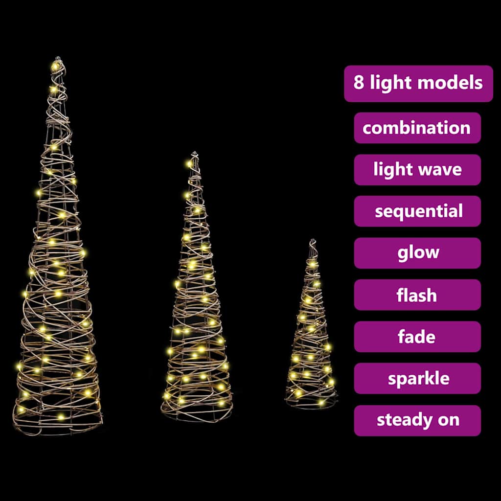 Weihnachtsbaum 3 pcs Warmweiß 20 x 20 x 80 cm Rattan