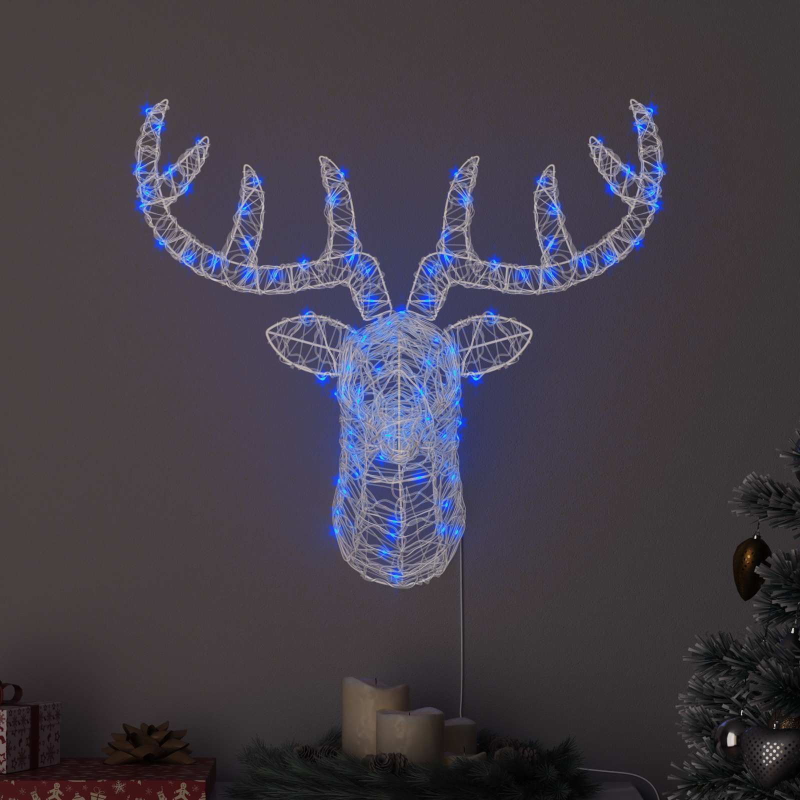 Rentierkopf mit 140 LEDs Blau 68 x 36,5 x 62,5 cm Acryl