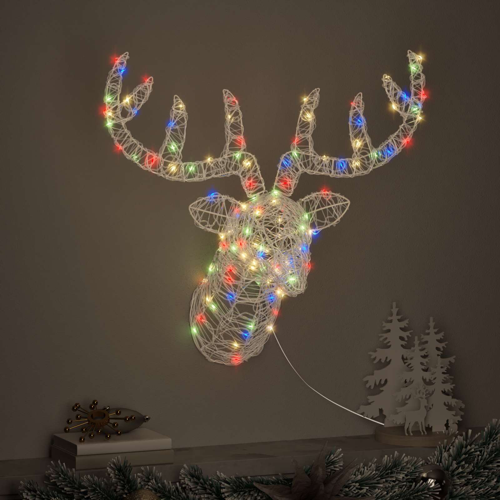 Rentierkopf mit 140 LEDs Bunt 68 x 36,5 x 62,5 cm Acryl