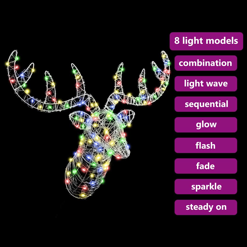 Rentierkopf mit 140 LEDs Bunt 68 x 36,5 x 62,5 cm Acryl