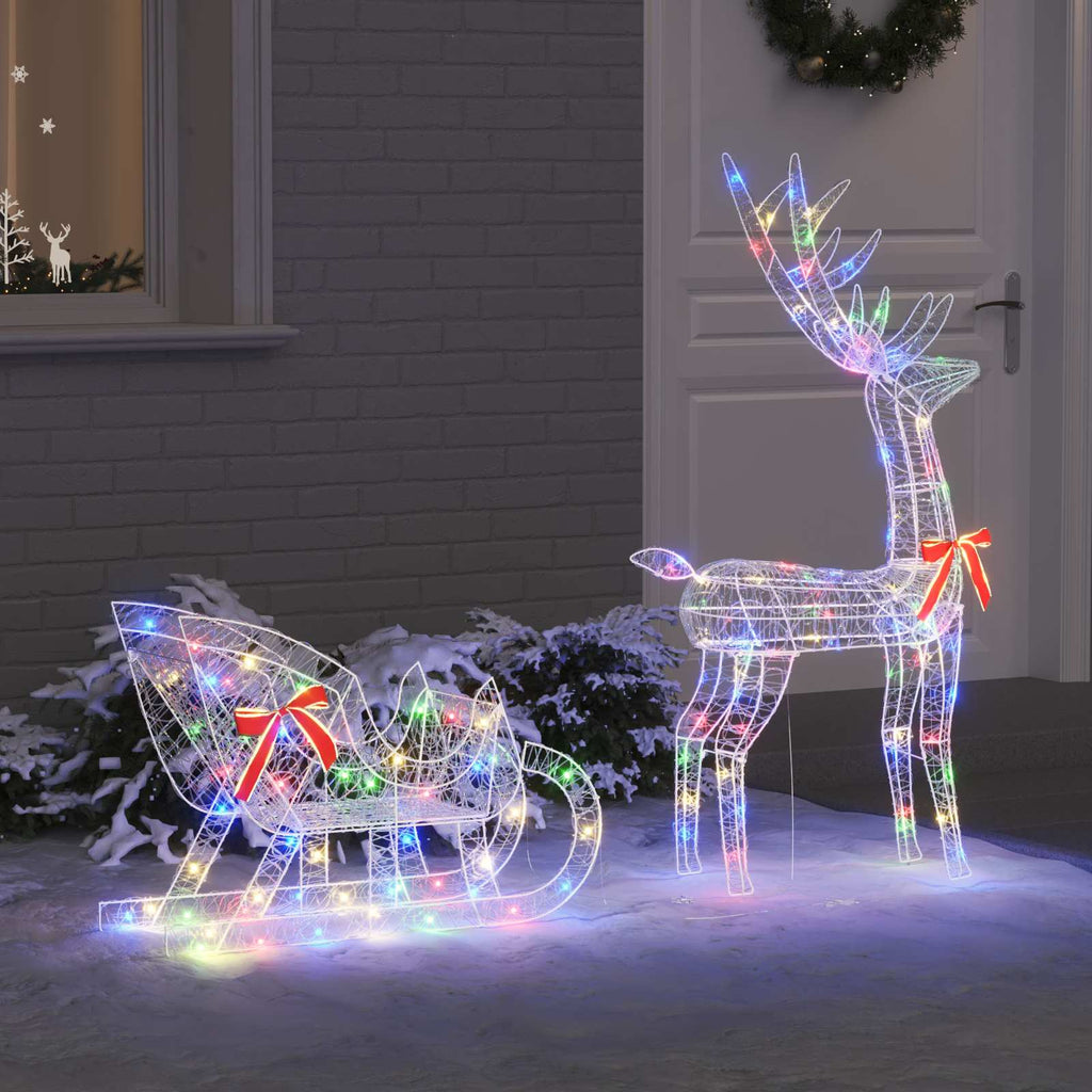 Rentier Zieh Schlitten mit 200 LEDs Bunt 70 x 26 x 129 cm Acryl