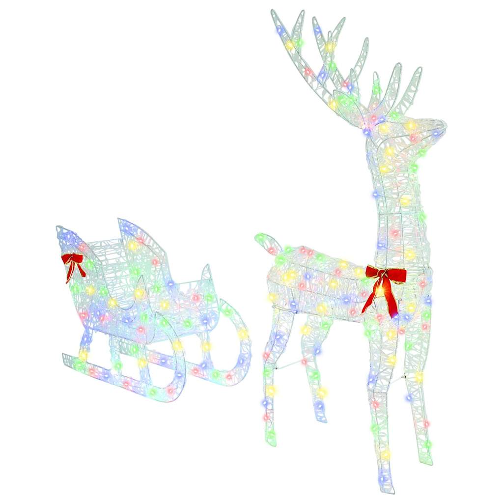 Rentier Zieh Schlitten mit 200 LEDs Bunt 70 x 26 x 129 cm Acryl