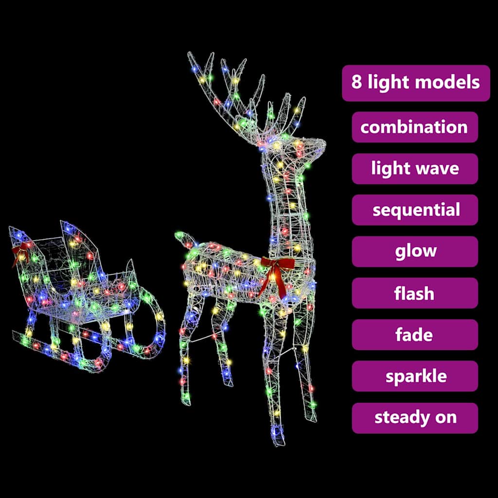 Rentier Zieh Schlitten mit 200 LEDs Bunt 70 x 26 x 129 cm Acryl