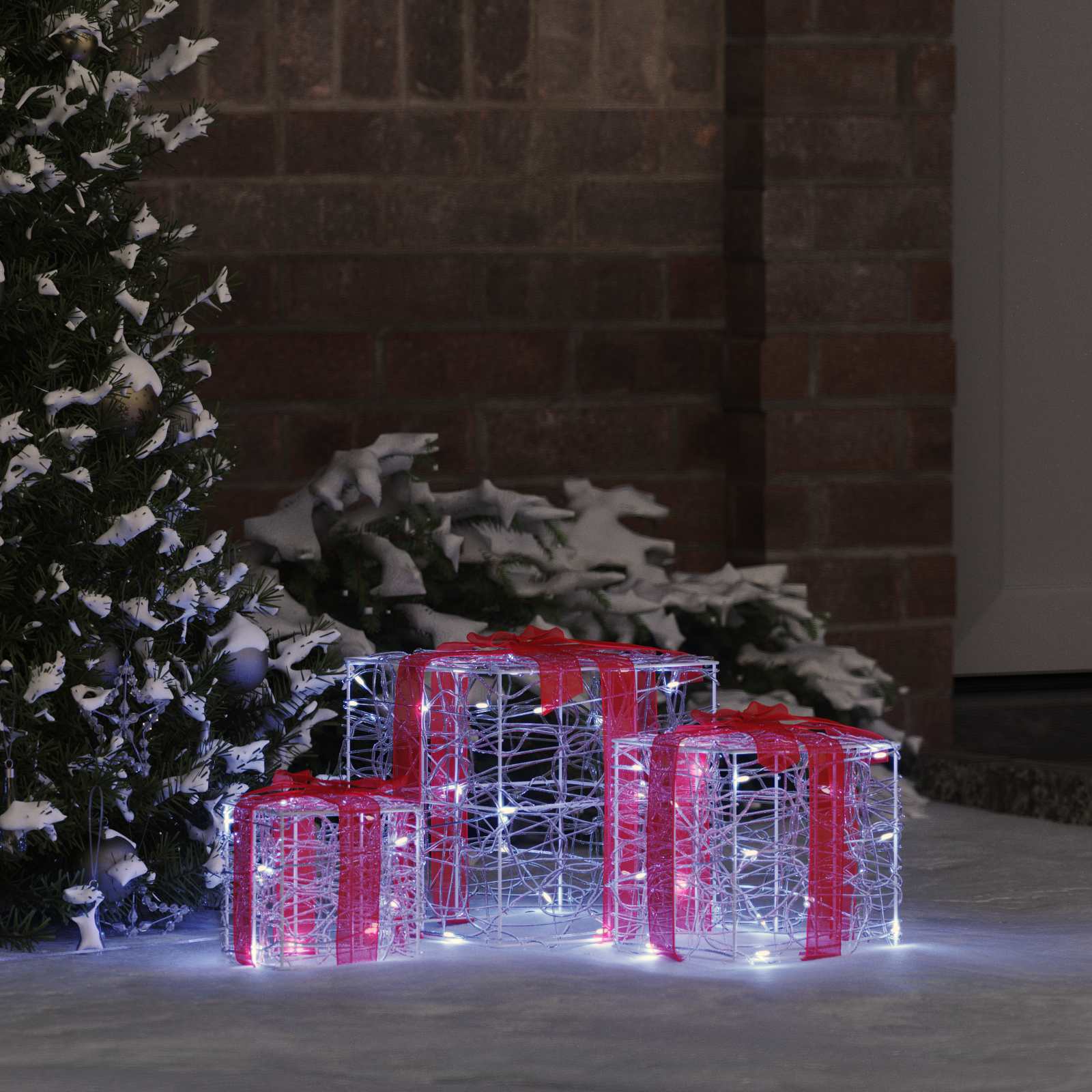 Geschenkbox mit 60 LEDs 3 pcs Kaltweiß 20 x 20 x 20 cm Acryl