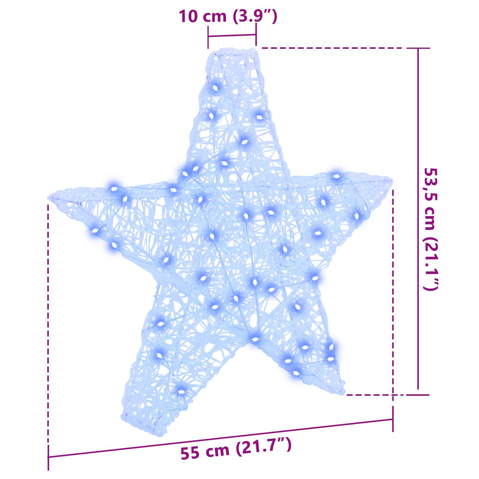 3D Stern mit 50 LEDs Blau 55 x 53.5 x 10 cm Acryl