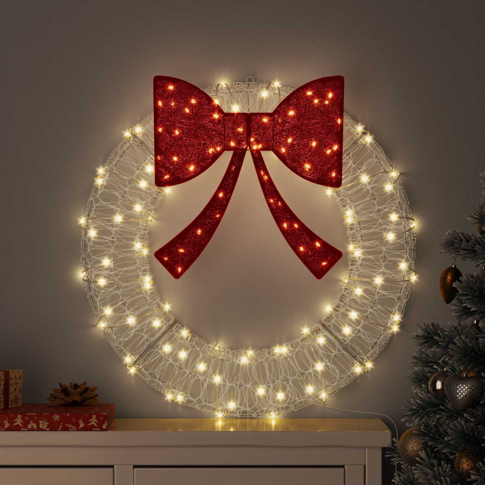 Kranz mit 60 LEDs Warmweiß 76 x 76 x 8,5 cm Acryl