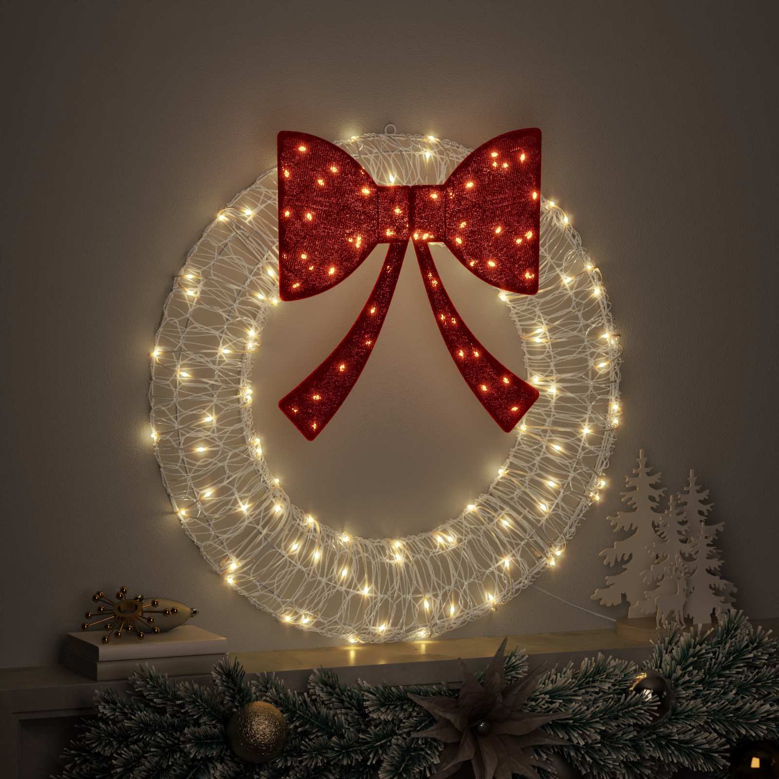 Kranz mit 60 LEDs Warmweiß 76 x 76 x 8,5 cm Acryl