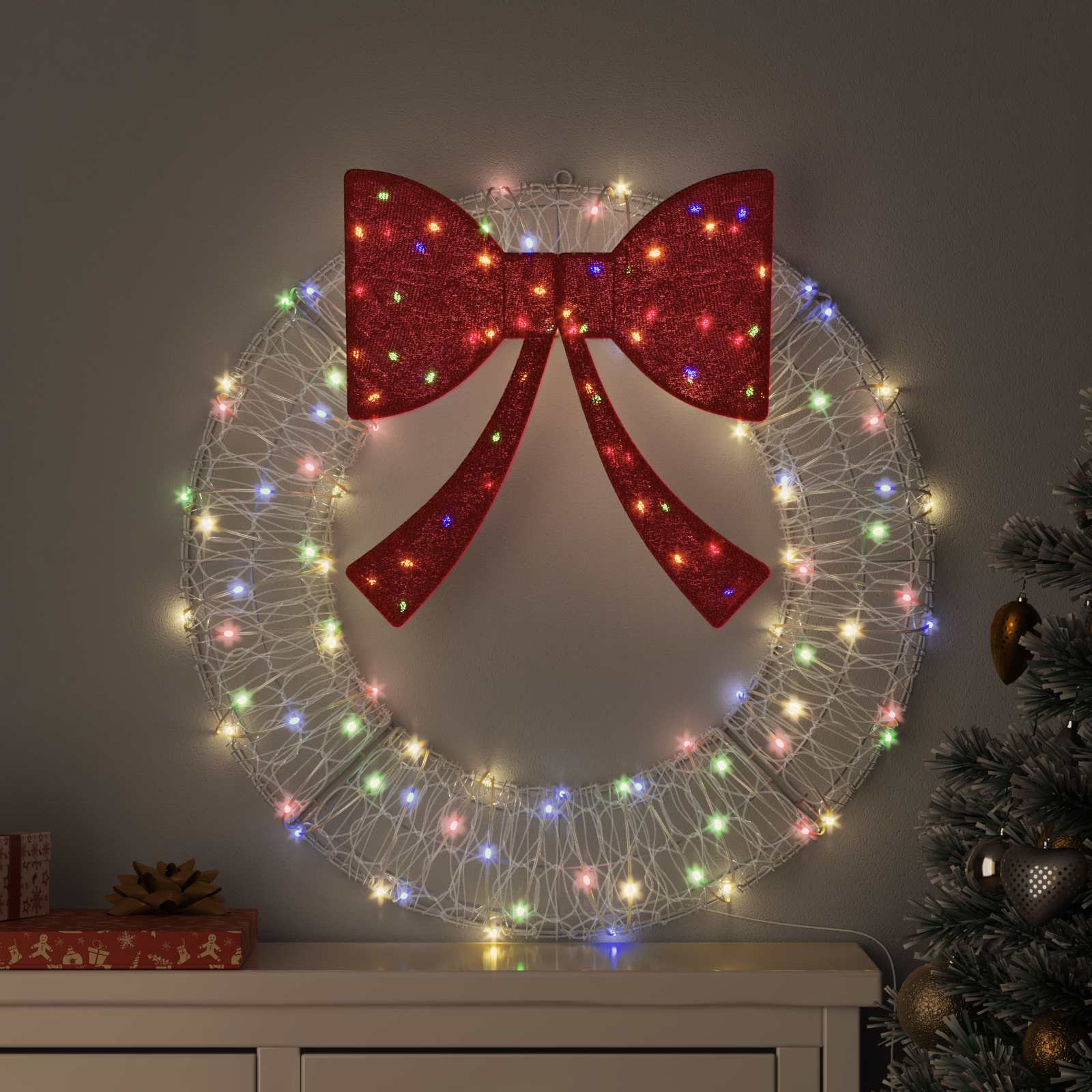 Kranz mit 60 LEDs Mehrfarbig 76 x 76 x 8,5 cm Acryl