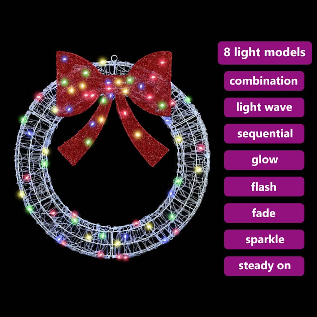 Kranz mit 60 LEDs Mehrfarbig 76 x 76 x 8,5 cm Acryl