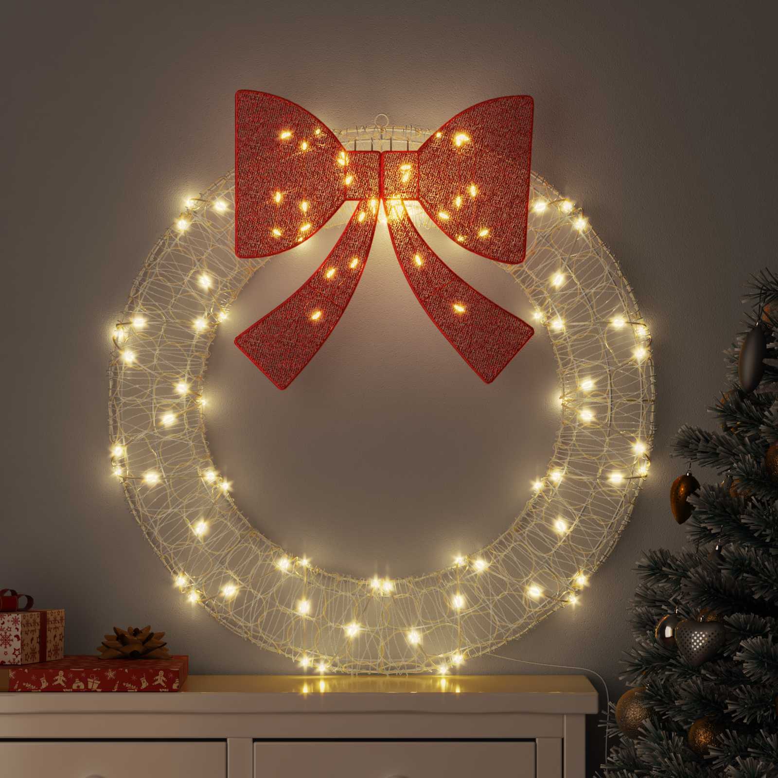 Kranz mit 80 LEDs Warmweiß 92 x 92 x 9,5 cm Acryl