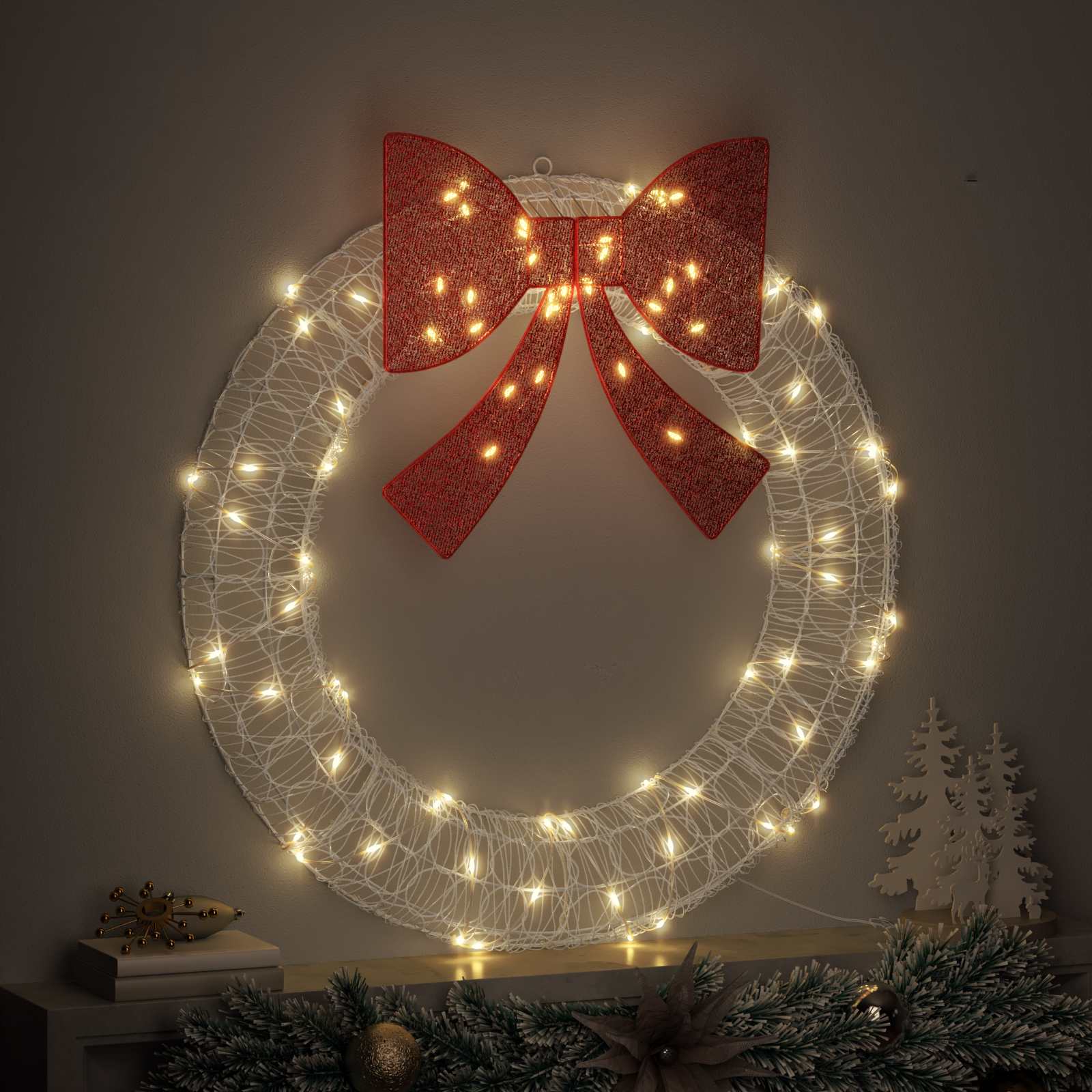 Kranz mit 80 LEDs Warmweiß 92 x 92 x 9,5 cm Acryl