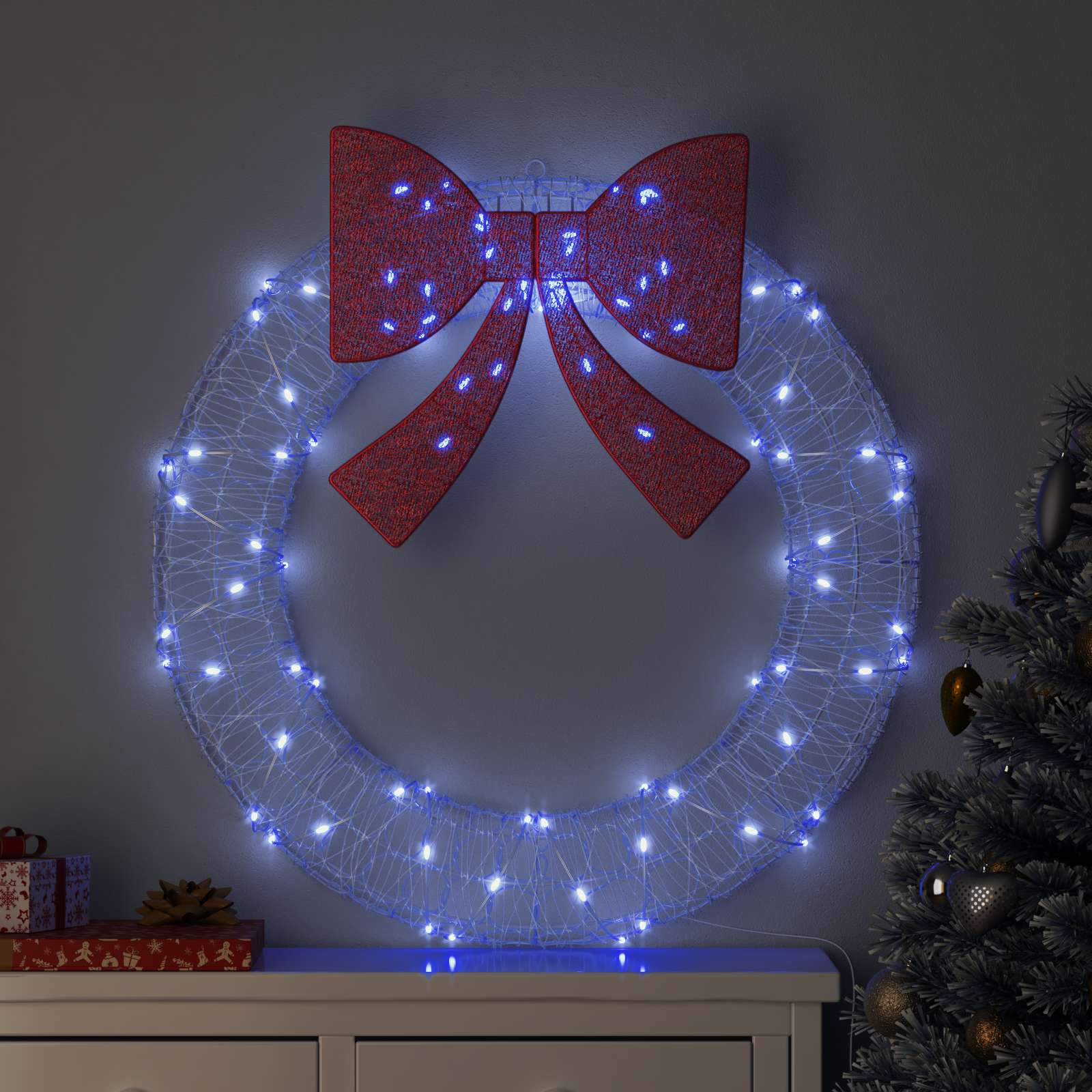 Kranz mit 80 LEDs Blau 92 x 92 x 9,5 cm Acryl