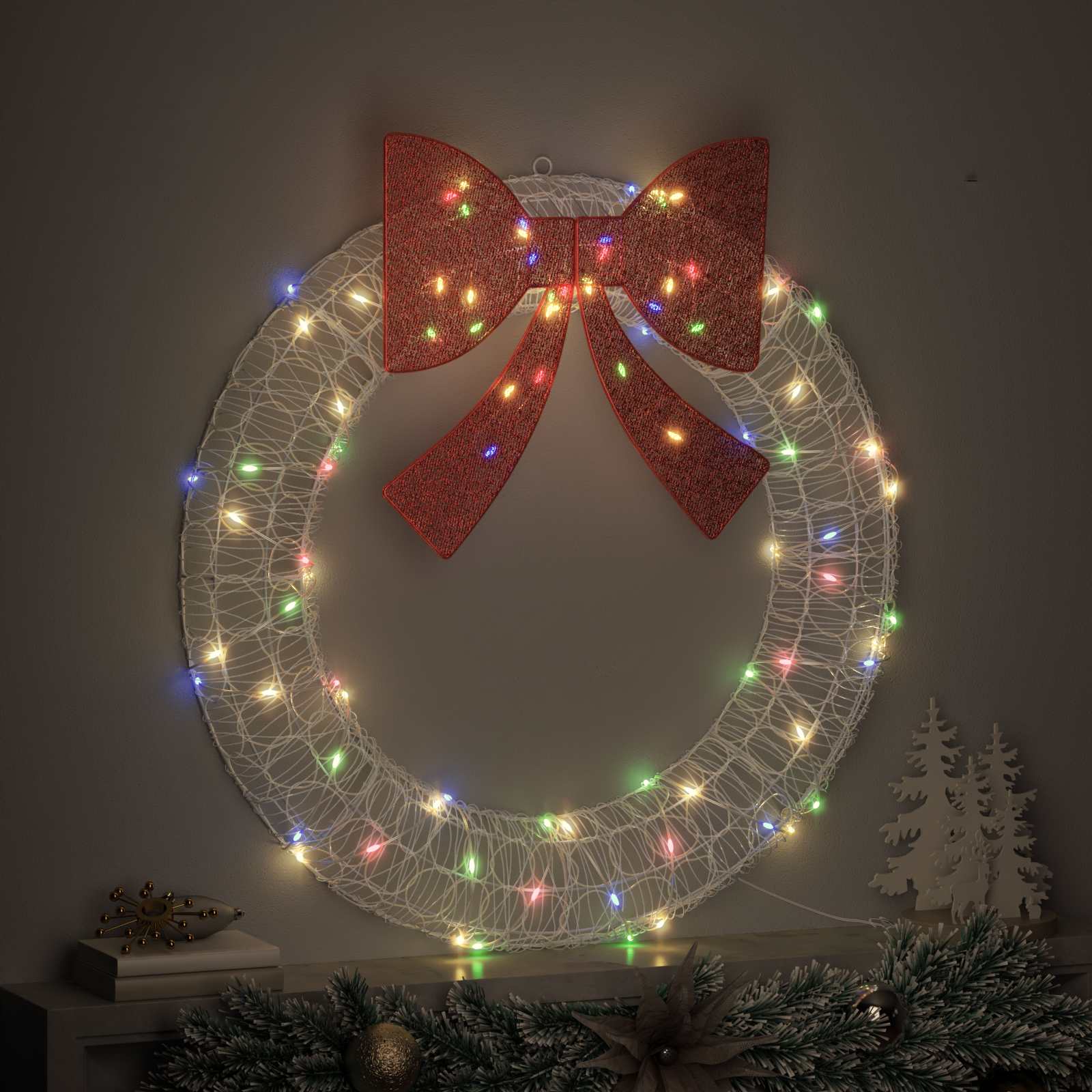 Kranz mit 80 LEDs Mehrfarbig 92 x 92 x 9,5 cm Acryl