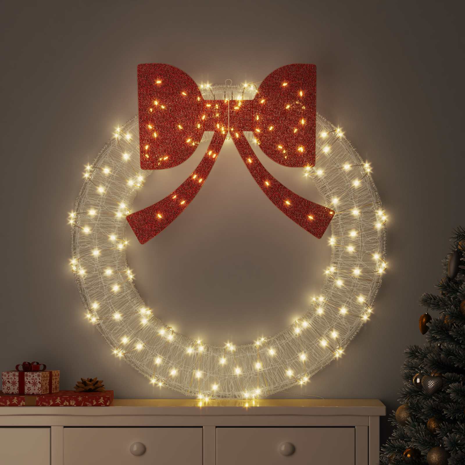 Kranz mit 150 LEDs Warmweiß 120 cm Acryl