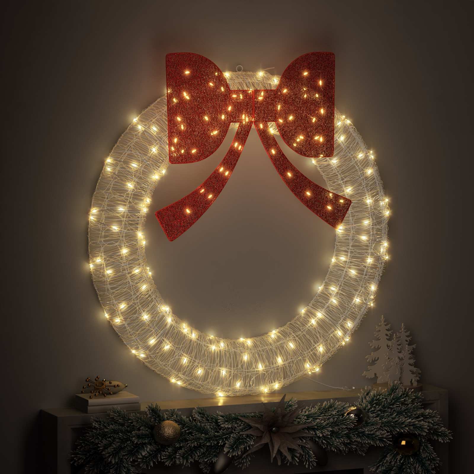 Kranz mit 150 LEDs Warmweiß 120 cm Acryl