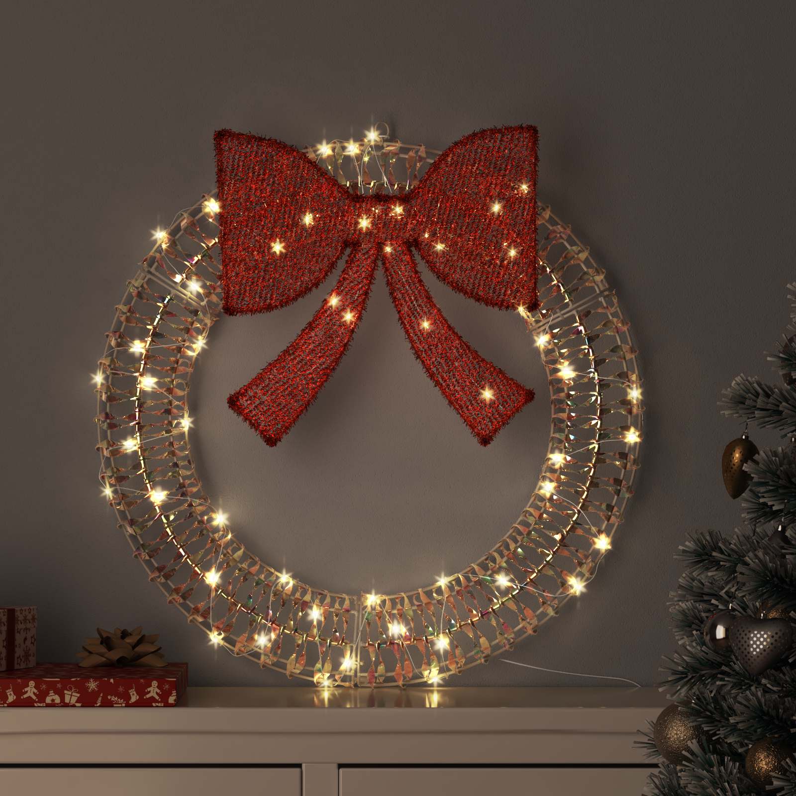 Kranz mit 60 LEDs Warmweiß 76 x 76 x 8 cm PET