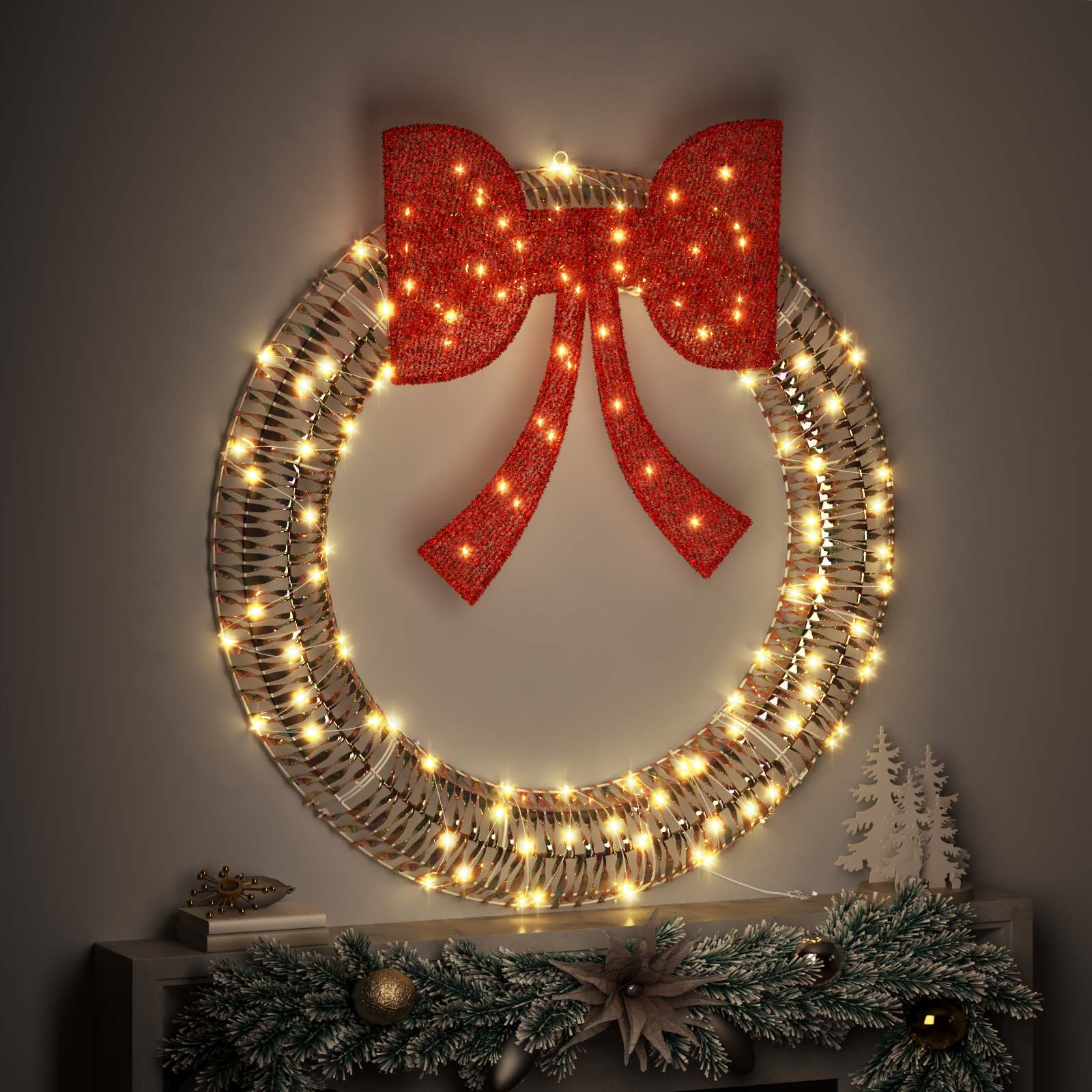 Kranz mit 150 LEDs Warmweiß 121 x 121 x 10 cm PET