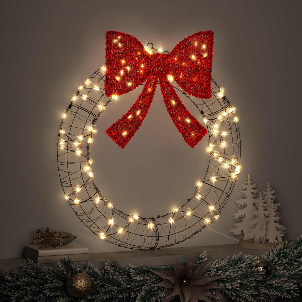 Kranz mit 60 LEDs Warmweiß 75 x 75 x 8 cm Rattan