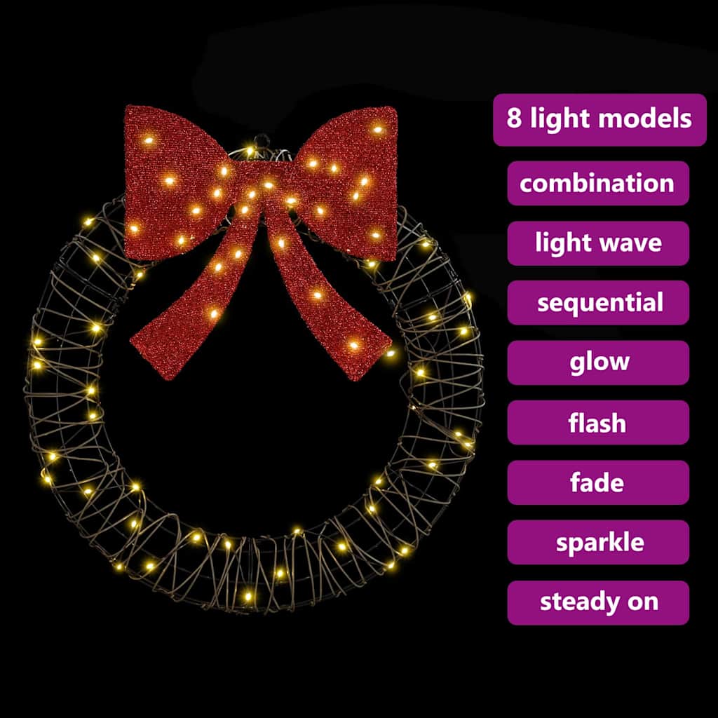 Kranz mit 60 LEDs Warmweiß 75 x 75 x 8 cm Rattan