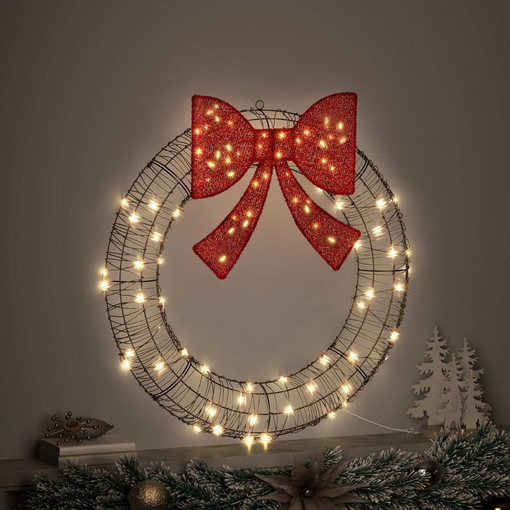 Kranz mit 80 LEDs Warmweiß 90 x 90 x 9 cm Rattan