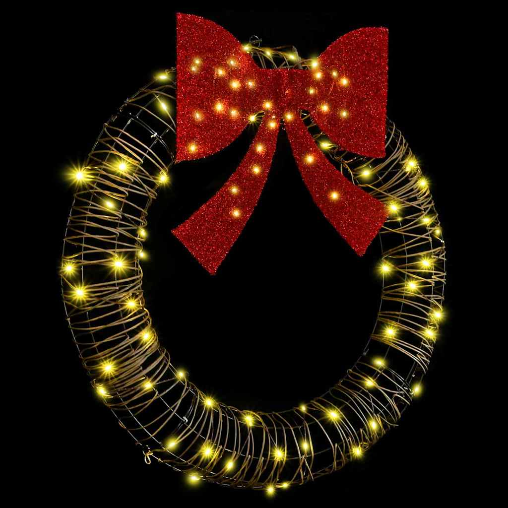 Kranz mit 80 LEDs Warmweiß 90 x 90 x 9 cm Rattan