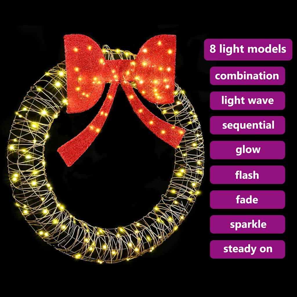 Kranz mit 150 LEDs Warmweiß 121 x 121 x 10 cm Rattan