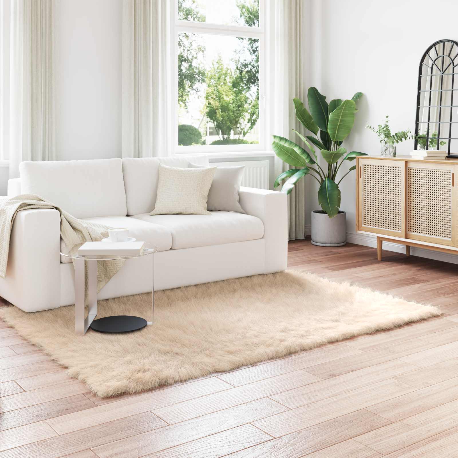 Teppich aus Kunstschaffell TAFALLA Beige 140 x 200 cm Polyester
