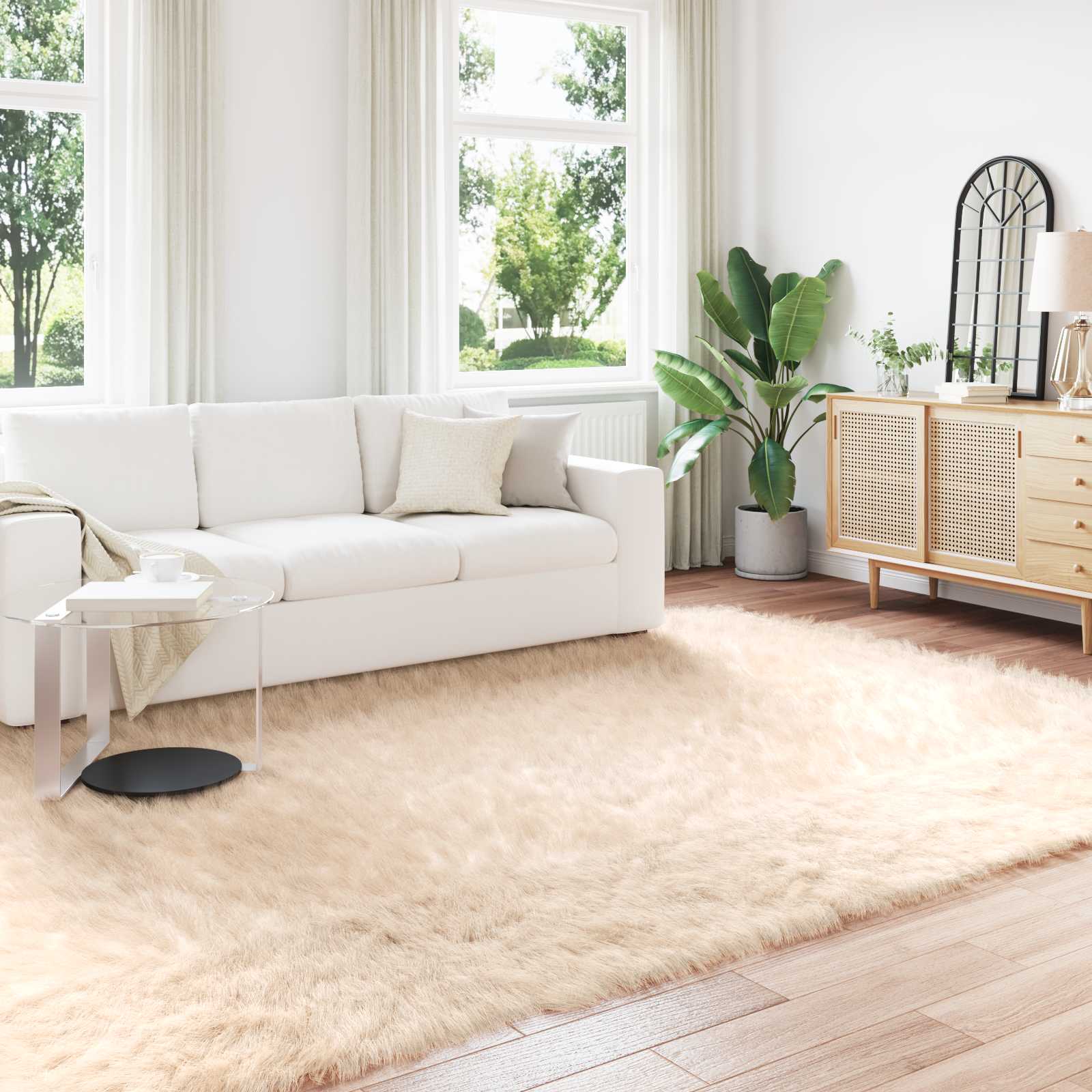Teppich aus Kunstschaffell TAFALLA Beige 200 x 280 cm Polyester