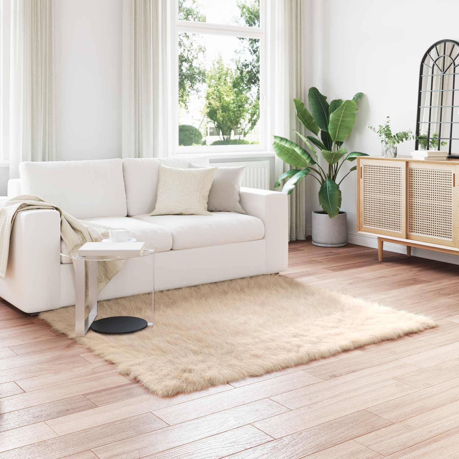 Teppich aus Kunstschaffell TAFALLA Beige 160 x 160 cm Polyester