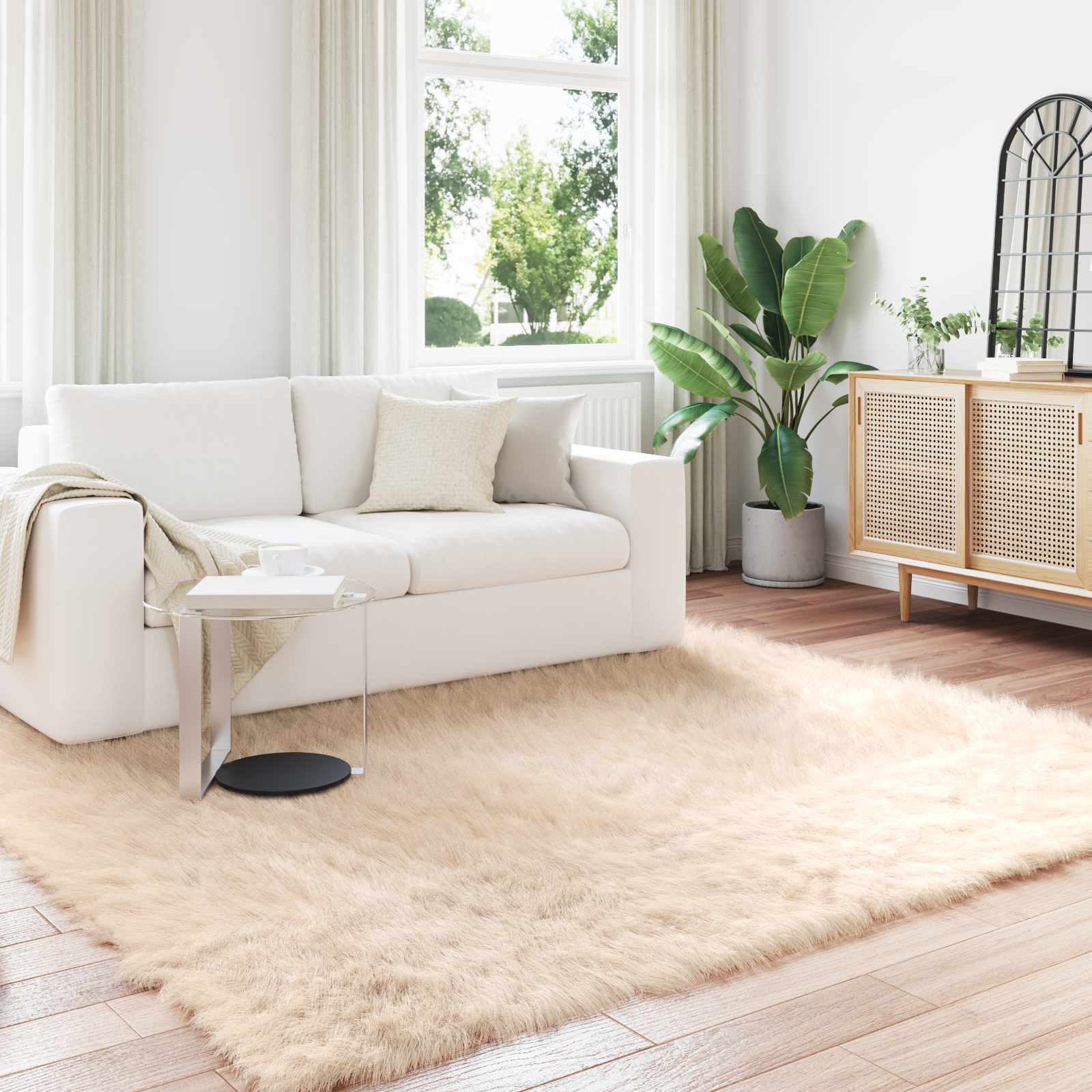 Teppich aus Kunstschaffell TAFALLA Beige 240 x 240 cm Polyester