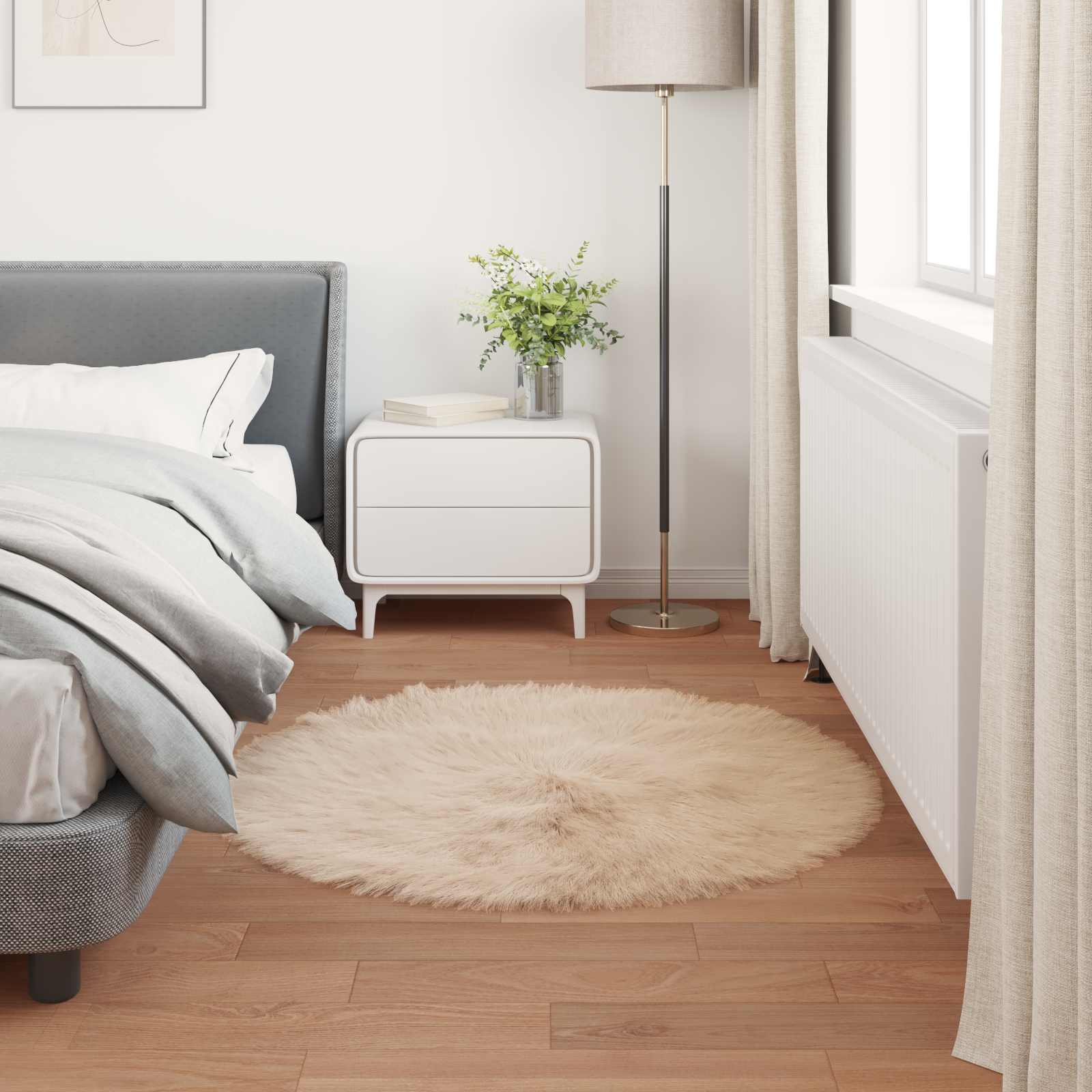 Teppich aus Kunstschaffell TAFALLA Beige Ø 100 cm Polyester