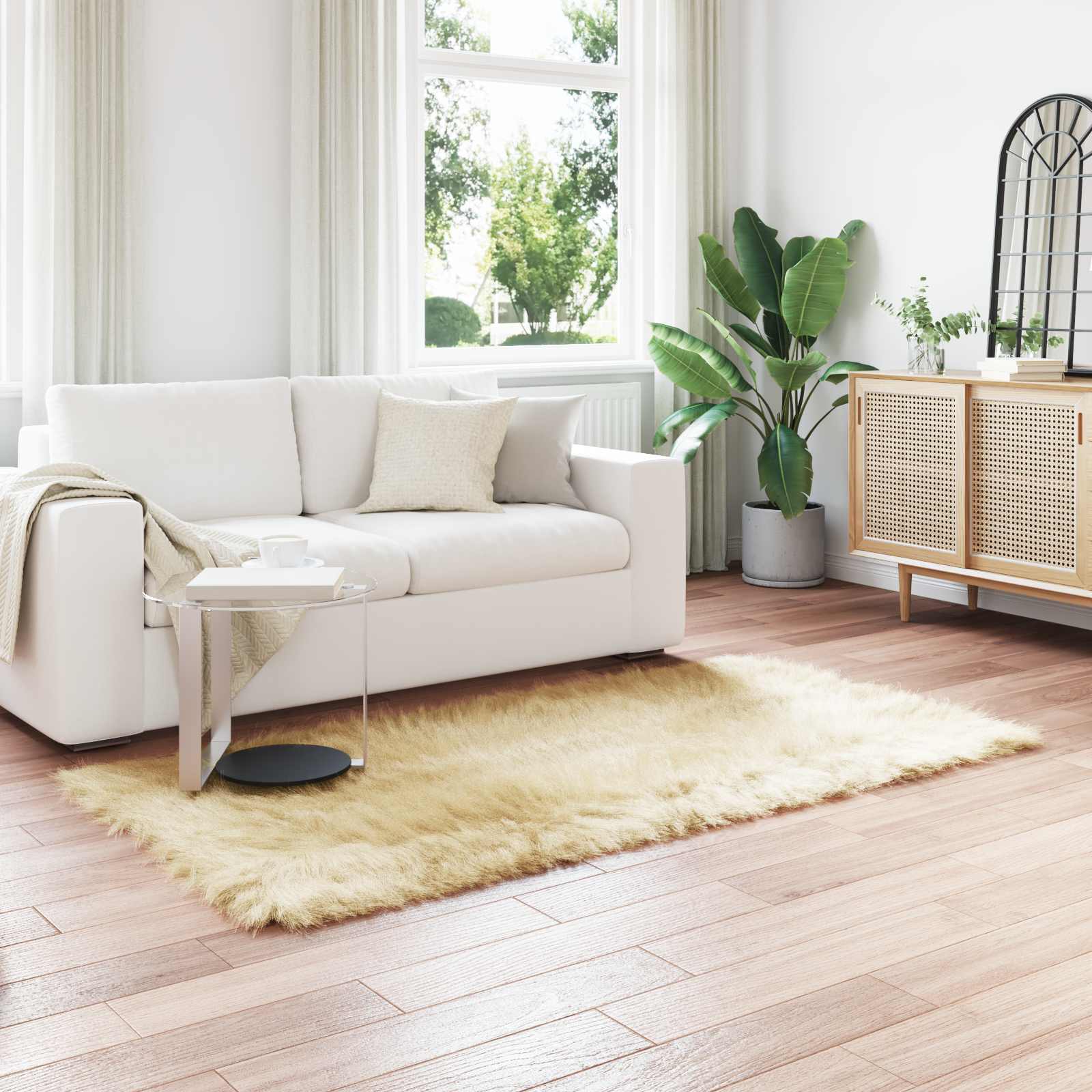 Teppich aus Kunstschaffell TAFALLA Creme 100 x 200 cm Polyester