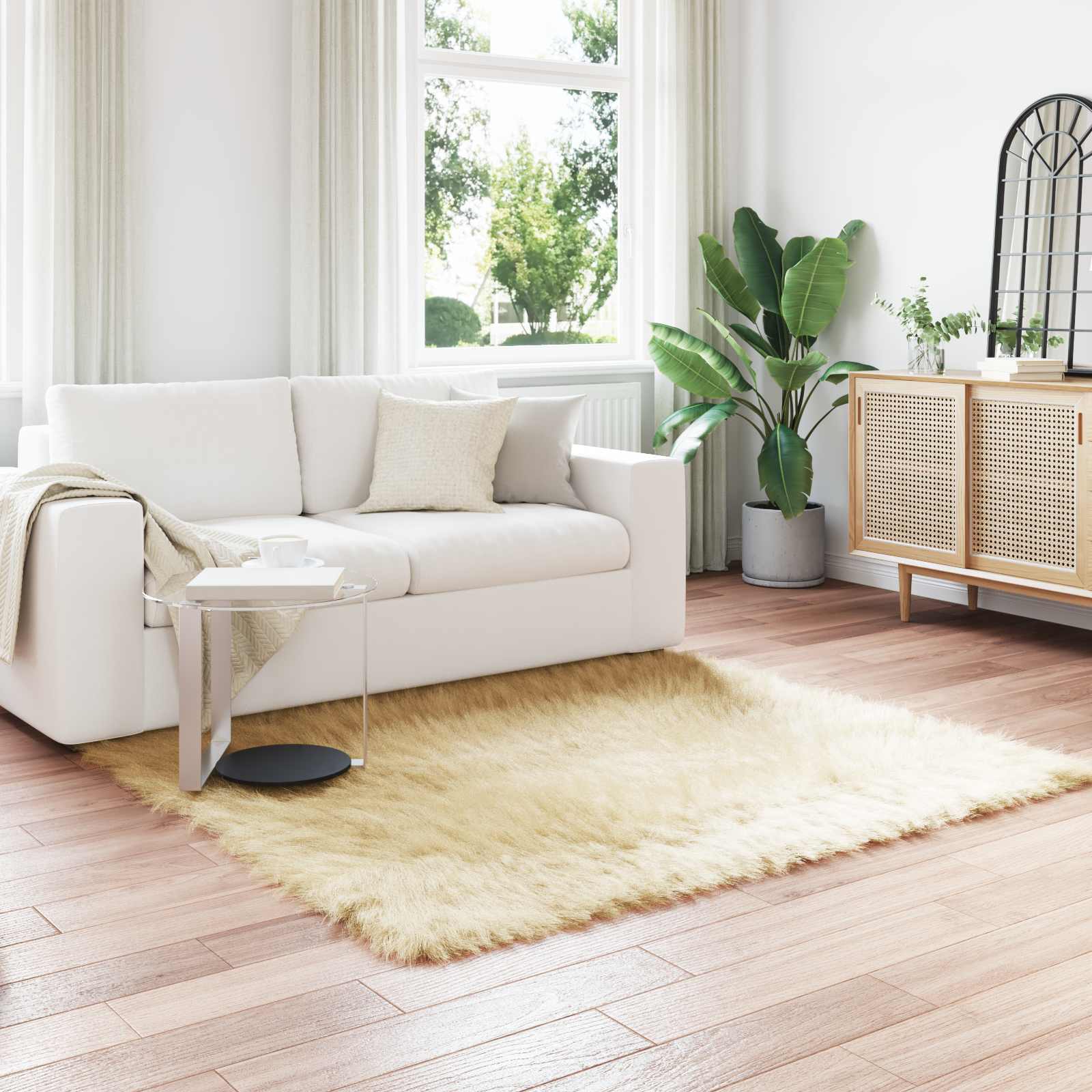 Teppich aus Kunstschaffell TAFALLA Creme 120 x 120 cm Polyester