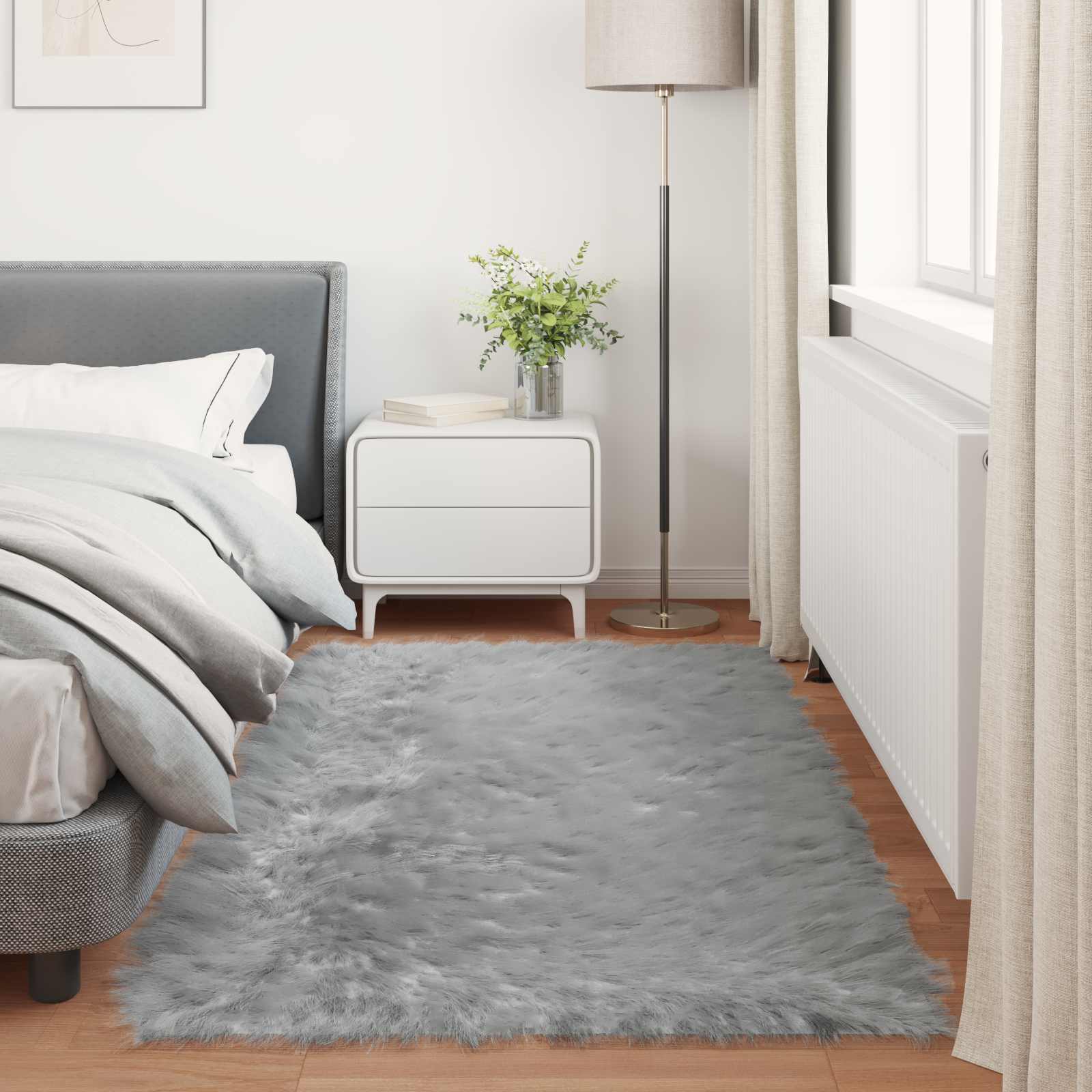Teppich aus Kunstschaffell TAFALLA Grau 80 x 200 cm Polyester