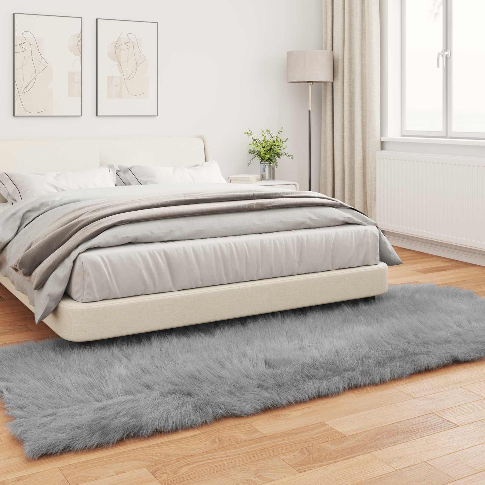 Teppich aus Kunstschaffell TAFALLA Grau 80 x 250 cm Polyester