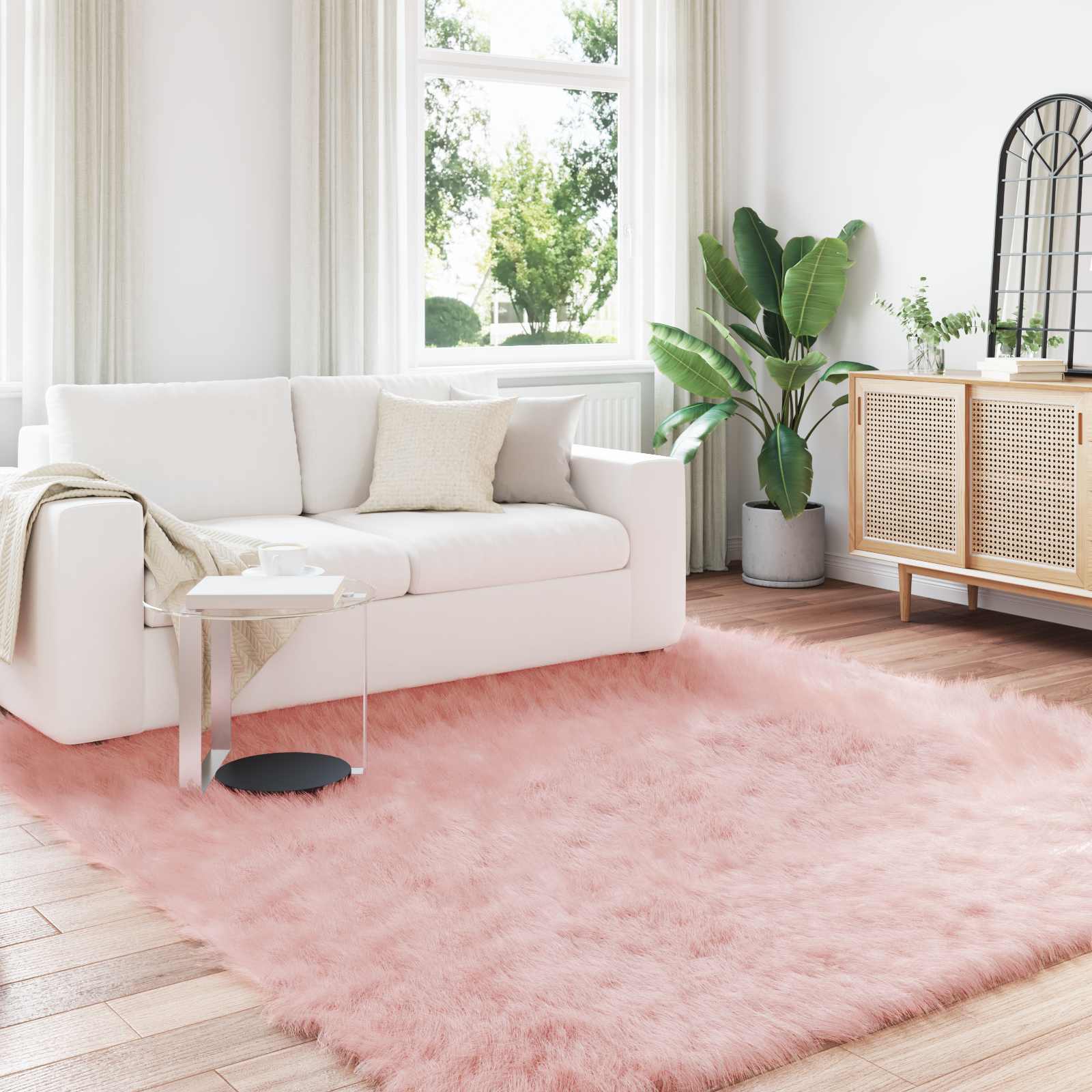 Teppich aus Kunstschaffell TAFALLA Rosa 200 x 200 cm Polyester