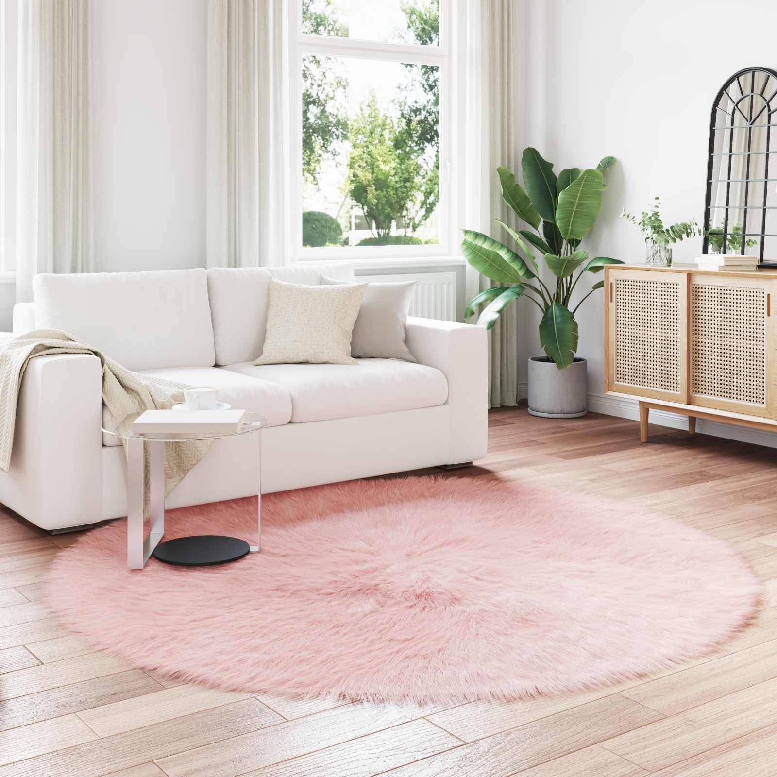 Teppich aus Kunstschaffell TAFALLA Rosa Ø 200 cm Polyester