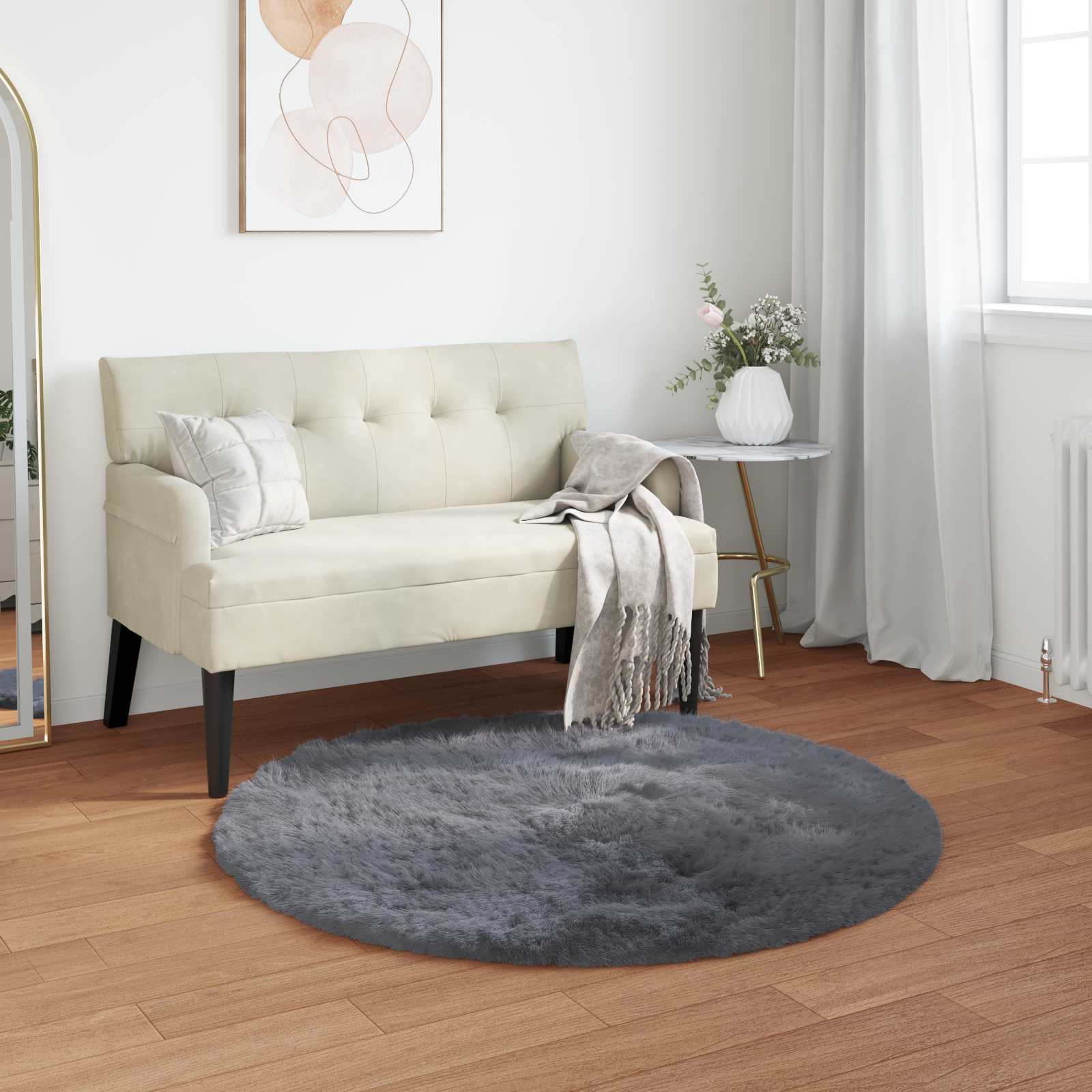 Teppich aus Kunstschaffell TAFALLA Anthrazit Ø 100 cm Polyester
