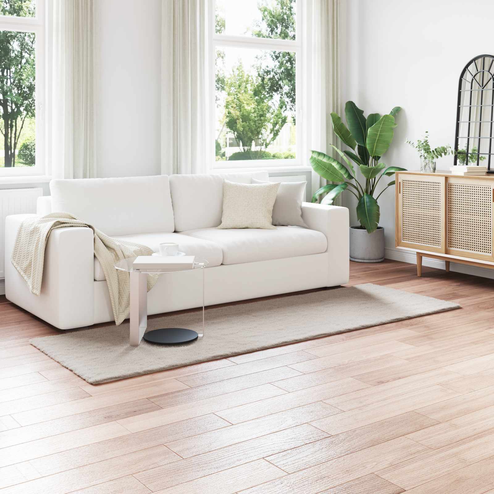 Rutschfester Teppich aus Kunstkaninchenfell OLITE Beige